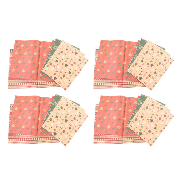 4 sett juleinnpakningspapir 27,6x19,7 tommer klassiske mønstre DIY Kraft-materiale dekorativt håndverksinnpakningspapir