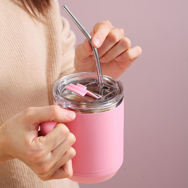 Kaffemugg 460ml 304 Rostfritt Stål Foder Läckagesäker Elegant Bärbar Mugg för Utomhusaktiviteter Rosa