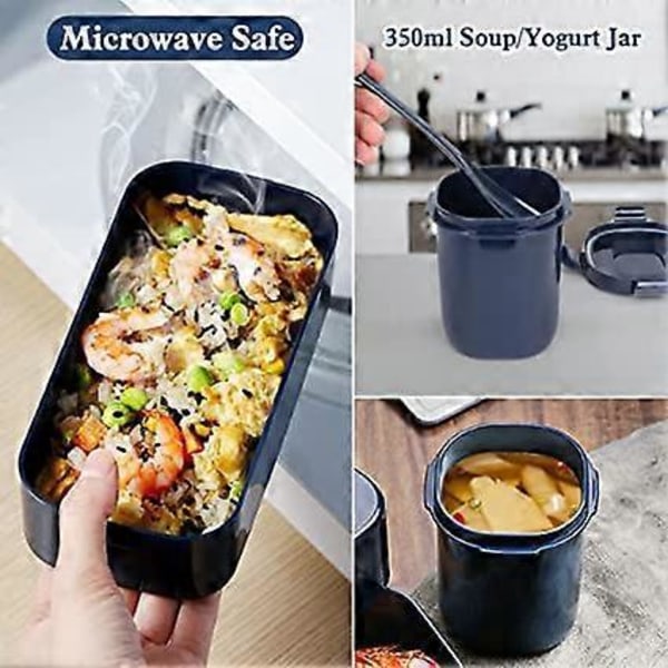 Bote bento 2 nivåer med lunsjpose - Bestikk, bento bokser med justerbare rom for voksne og barn, lekkasjesikker bærbar matboks