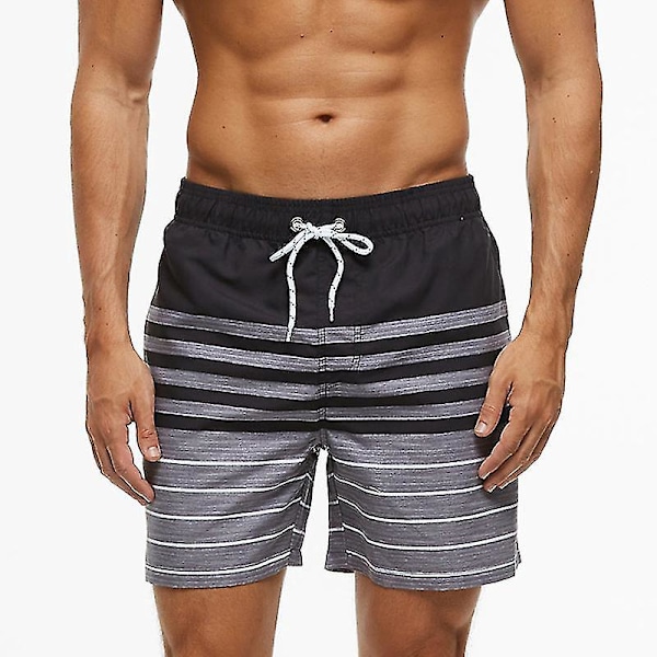 Escatch Pikakuivaavat Miesten Uimahousut Ranta Board Shorts - Musta Raita, Koko 4XL