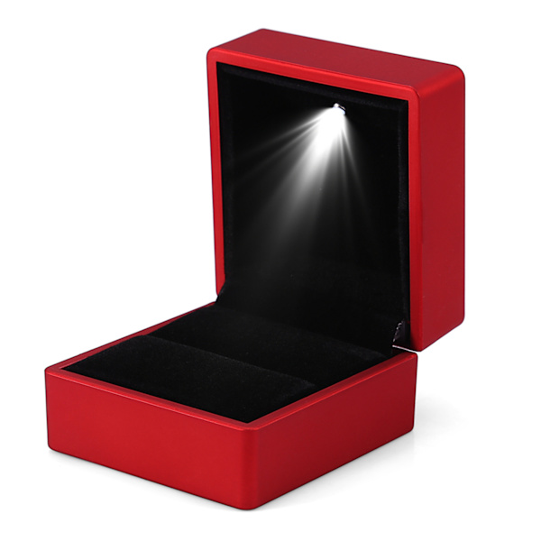 Moderigtigt LED-oplyst Ring Opbevaringsboks Smykker Display Etui Gave Rød