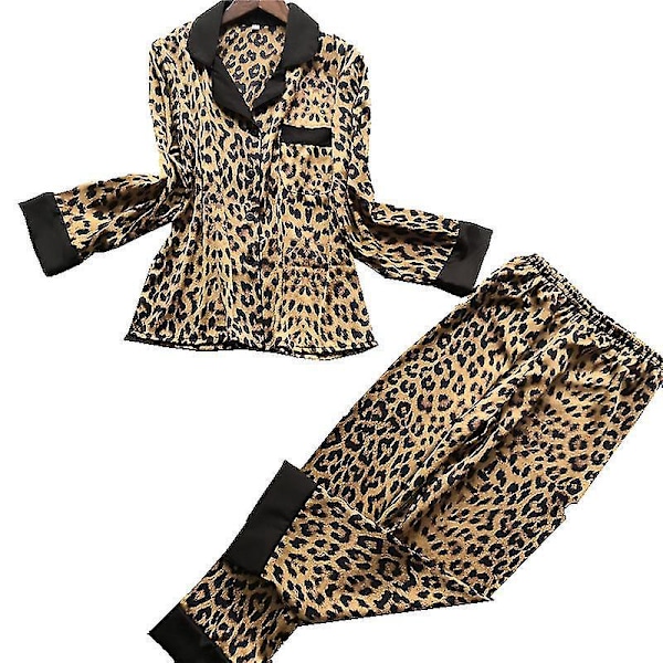 Leopardmønstret Silkesatin Pyjamassett for Kvinner