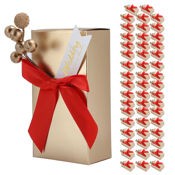 50 st Bröllopsgåvor Godis Souvenirer Present Papperspresentförpackning för Bröllop med Rosett Röd