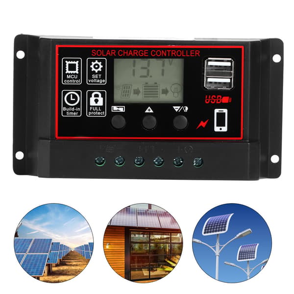 12V 24V Solar Fotovoltaisk Måler Intelligent Digital Display Controller USB 5V 60A