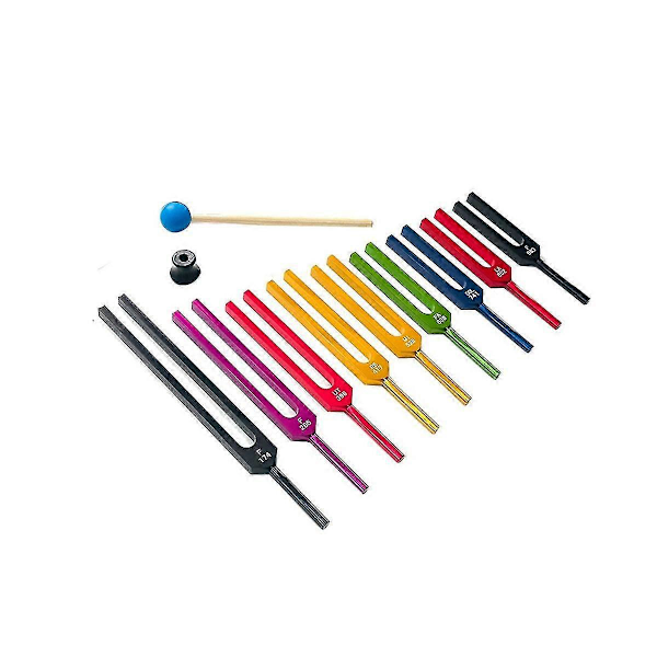9 Stykker Farverig Solfeggio Aluminium Legering Stemmegafler kompatibel medks, Stemmegafler kompatibel medks kompatibel med Terapi, Stemmeterapi