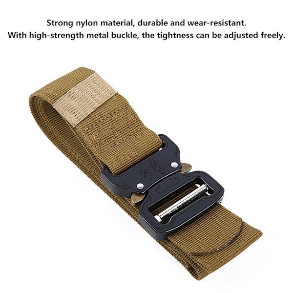 Utomhus multifunktionell militär träningsbälte i nylon med spänne för män, midjeband 3,8 x 125 cm (khaki)