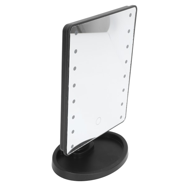 LED-sminkningsspegel, rektangulär, 16 pärlor, USB-uppladdningsbar, vinkeljusterbar, bärbar resespegel, svart PP