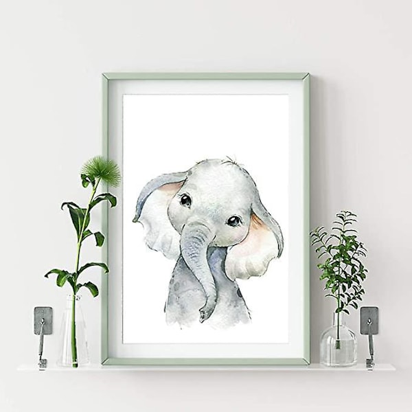 Sæt med 4 plakater til dekoration af børneværelset - plakater til baby drenge eller piger - jungle safari dyr - vægdekoration A4 - billede giraf elefant zeb