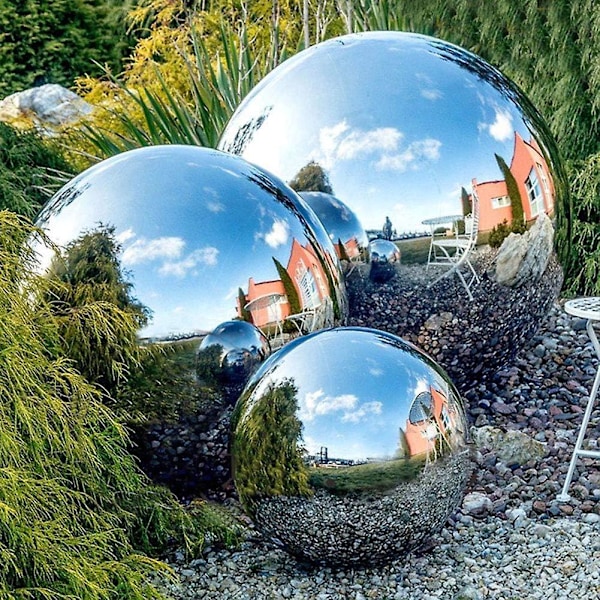Sett med 4 speilpolerte observasjonskuler i rustfritt stål 50 til 150 mm flytende reflekterende kule for hagedekorasjon