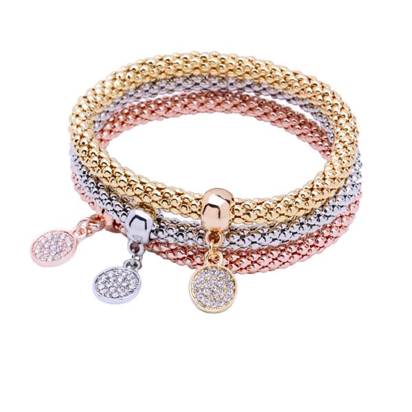 3 st armband mode legering inlagd diamant elastisk rund män kvinnor handledstillbehör