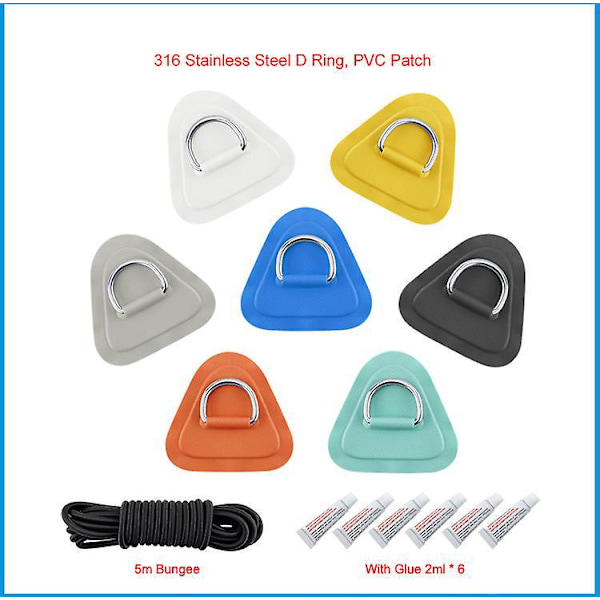 1 Sett D-Ring Pad PVC Patch Båtdekk Rigging 2.5m Elastisk Strikk Tau Kit For Stand Up Paddle Board Sup Dekk Tilbehør Hvit