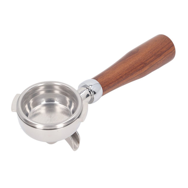 58mm Dobbelt Spout Portafilter til Nuova Kaffemaskiner Rustfrit Stål Filterkurv Massivt Træhåndtag E-Stil Rund Ring Redwood