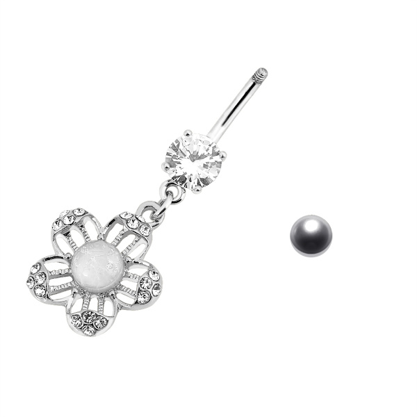 2 stk/sæt Blomster Navlering Barbell Rustfrit Stål Kropspiercing Smykker (Sølv)