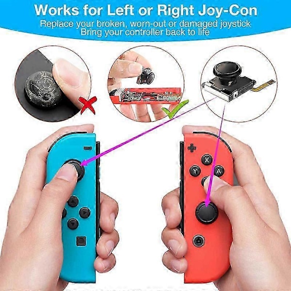 2-Pack 3D Joycon Joystick Ersättning, Analog Thumb Stick Joy Con Reparationskit kompatibelt med Nintendo Switch, med Krysskruvmejsel
