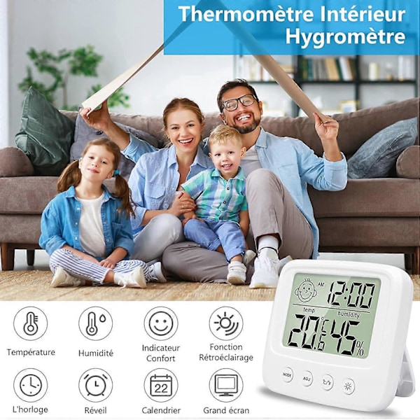 Inomhus Termometer Hygrometer, Luftfuktighetssensor Inomhus Väderstation, Smart Bakgrundsbelysning, Klocka, Datum, / Omkopplingsbar, Hem Termometer Hygrometer Kontor