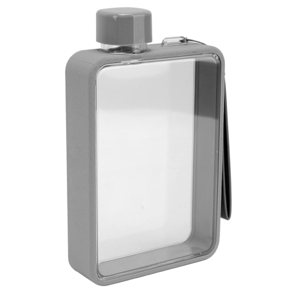 Flat Vannflaske Plast Lekkasjesikker Transparent Firkant Bærbar A5 Papir Vannflaske 380ml Grå