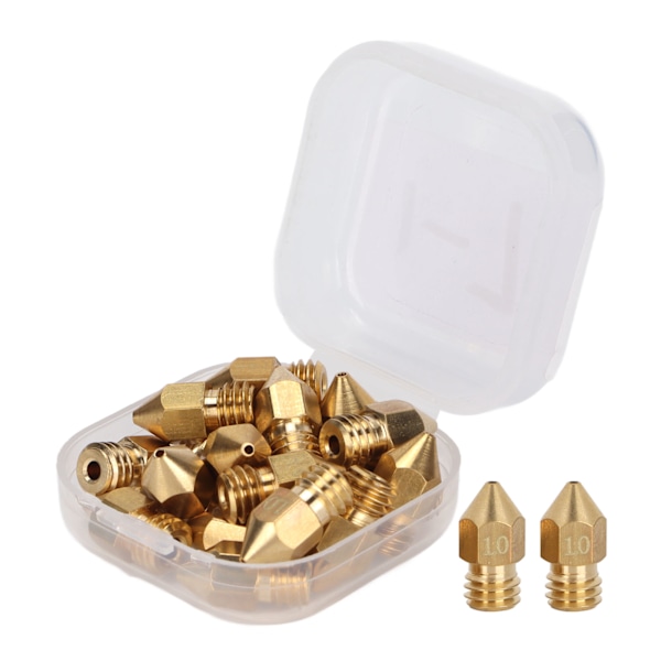 20 st MK8 munstyckssats 1,75 mm M6 gänga polerade extruderingsspetsar med förvaringslåda för 3D-skrivarersättning 1,0 mm
