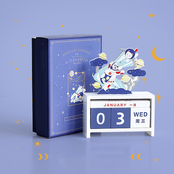 Skrivbordskalender i trä, heminredning, evighetskalender, manuell, återanvändbar, blockpresent, typ 1, ingen väska