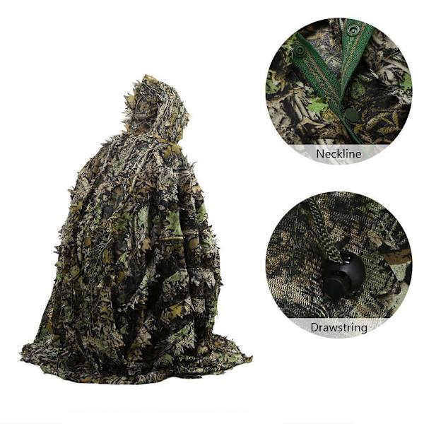 Kamouflage Regnponcho 3D Löv Ghillie Poncho Huva Vattentät Camo Regnrock för Barn Vuxna Utomhus Camping Vandring
