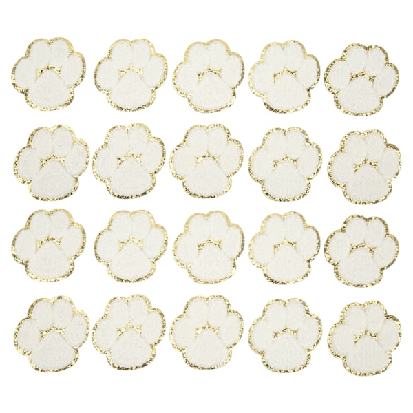 20 stk Cat Paw Iron On Patches Mode Hvide Kattepoter Syning Broderede Patches til Rygsække Tøj Jakker