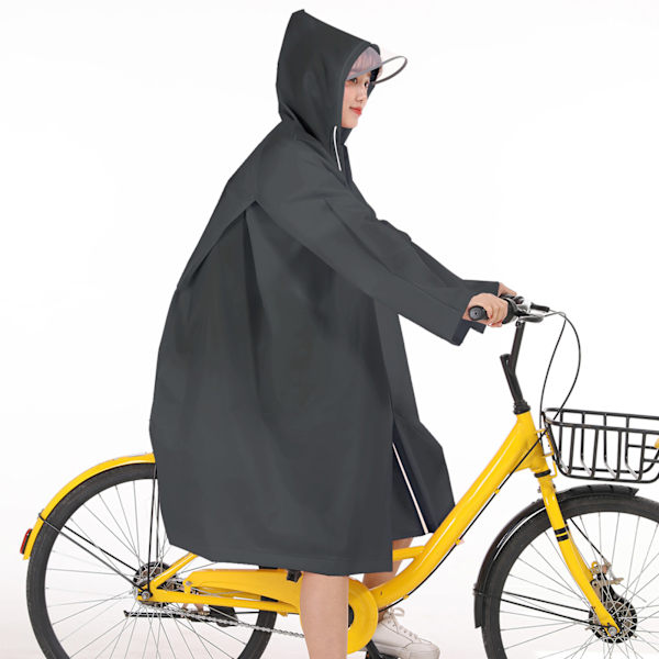 Vuxen regnponcho EVA andningsbar huva regnponcho utomhus cykel regnrock för män kvinnor svart L