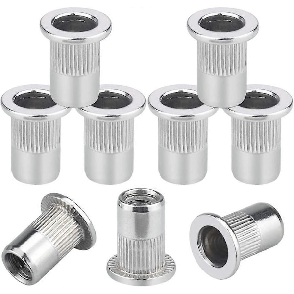 50 STK M6 Rustfrit Stål Rivmøtrik Fladt Hoved Gevindindsats Nutsert Skrue Riflet Stålhoved Nutserts Flange Blind Rivmøtrik Fastgørelse Rivmøtrik Asso