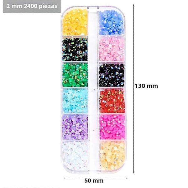 2400 st AB Jelly Rhinestones Set 2mm Färgglada Runda Resin Flatback för DIY 3D Nagelkonst Dekoration AB 2mm