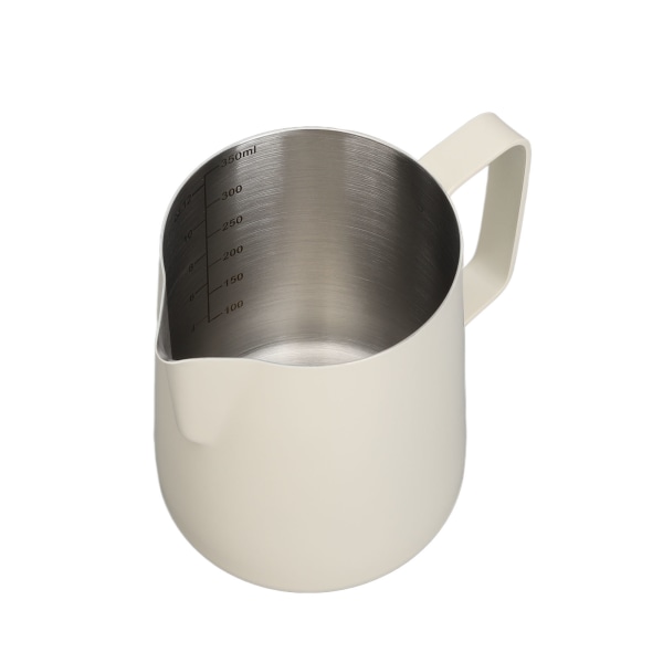 Dragblommig kopp i rostfritt stål, konstskumkopp med spetsig mun, kaffeskumtillverkningskanna för hemkafé, 350 ml, vit