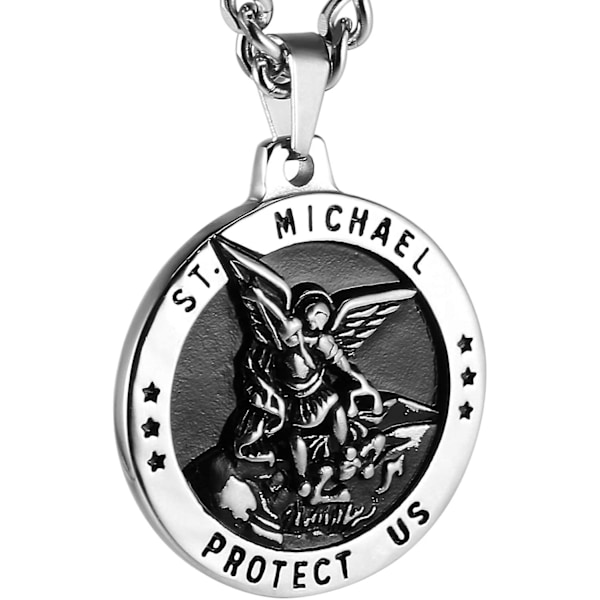 St. Michael Erkeengelen Katolsk Medalje Rustfritt Stål Amulett Anheng Halskjede 22+2