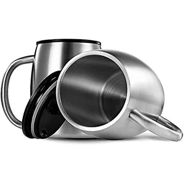 420ML Dubbelväggig Ölsejdel i Rostfritt Stål, Dubbelväggig Isolerad Mugg, Kaffekopp, Kaffemuggar med Lock, 2 Set