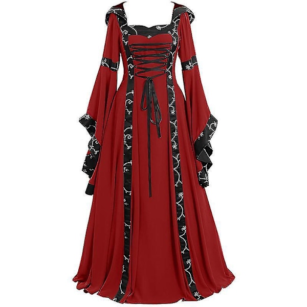 Vintage Middelalderlig Blonderet Talje Kvadratisk Hals Flare Ærme Kjole til Halloween Kostume