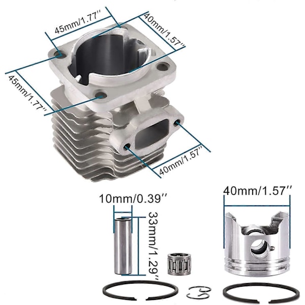 Erstatning for 47cc sylinder- og stempelmonteringssett, erstatning for 2-takts motor mini quad motorsykkel motorsylinderhoder