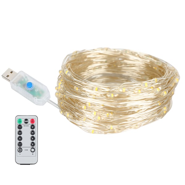20m 200LED-valosarja, lämmin valkoinen, sisä- ja ulkokäyttöön, 8 tilaa, koristevalo kaukosäätimellä