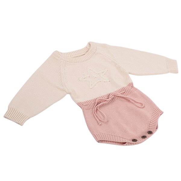 Babykläder Bomull Spädbarn Romper Jumpsuits Härlig Stjärna Långärmad Body för Flickor Rosabeige 80cm