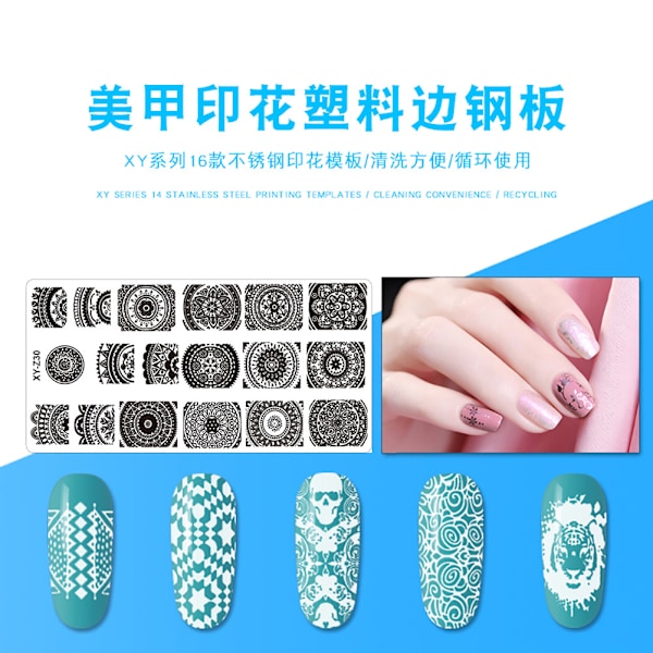 Rustfrit stål rektangel neglekunst stempling plade DIY Manicure Print billedskabelon z30#