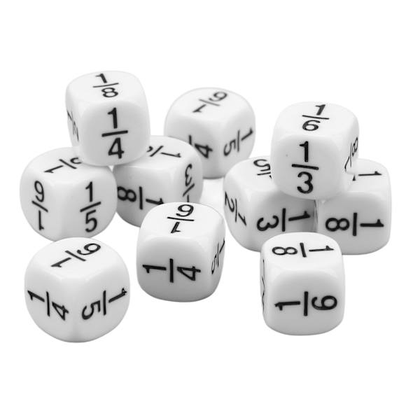 20 stk 16mm brøk terning hvite brøk symboler terninger matematisk aritmetikk undervisningsverktøy