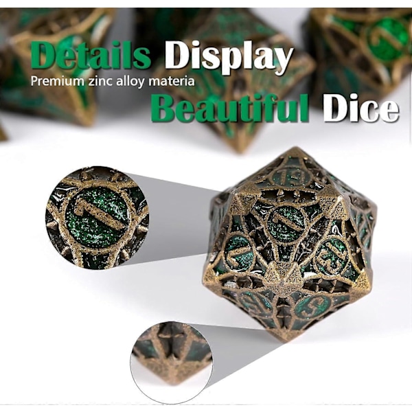7 Tärningar Dnd, Metall Polyhedral Rpg Dnd Tärningsset (Grönt Pulver)