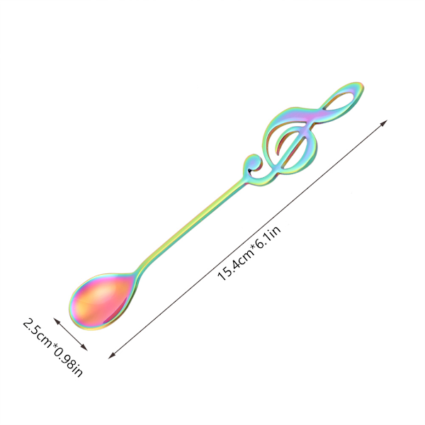 Ruostumattomasta teräksestä valmistettu jälkiruokalusikka, musiikkihuomautus, kahvinjuontilusikat (värikäs)