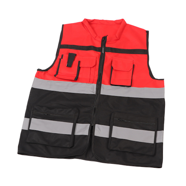 Reflekterende vest rød og sort blokerende rund hals flere lommer sikkerhedsarbejde vest til byggeri transport