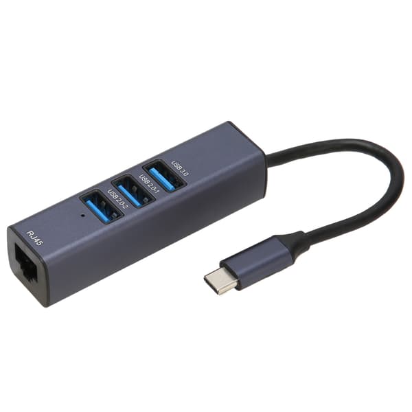 4 i 1 USB C Hub RJ45 Gigabit Ethernet Port 3 USB Porte USB C til Ethernet Adapter med Opbevaringshul til Bærbare Computere Tablets