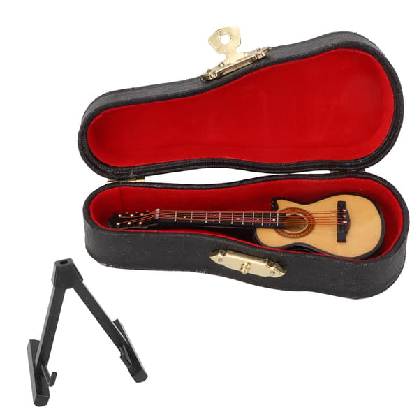 Miniatyr elgitarr modell i lind och metall, mini musikinstrument prydnader 10 cm Cutaway-gitarr