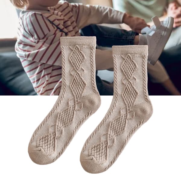 Børne Crew Sokker til Piger Bomuld Komfortable Varme Retro Preppy Mid-Calf Crew Sokker til Vinter Efterår Khaki M