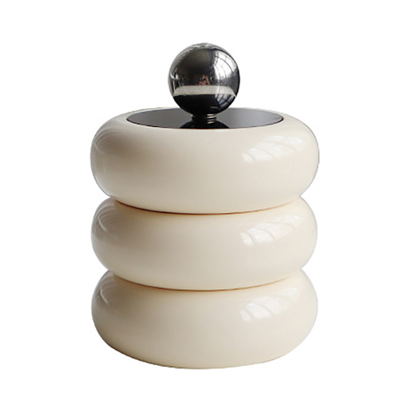 Nordisk stil Qtip-holder Dispenser Desktop Støvsikker Bomuldspind Opbevaringsbeholder Donut Form Makeup Opbevaringsboks med låg Mælkehvid 3 lag