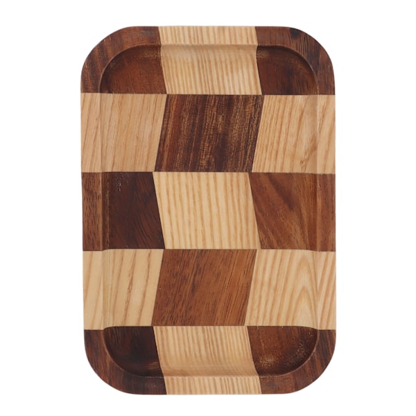 Te-bakke Gitter Mønster Sort Valnød Hvid Voksbehandlet Træ Rektangulær Mad Serveringsplade til Sushi Brød Desserter Frugt Snacks 18x12.5cm / 7.1x4.9in