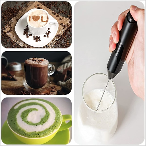 Elektrisk mælkeskummer, mini - omrører med 14000 rpm motor, drikkevareomrører med rustfrit stål omrører, 2 - AA batteri (uden batteri), til kaffe
