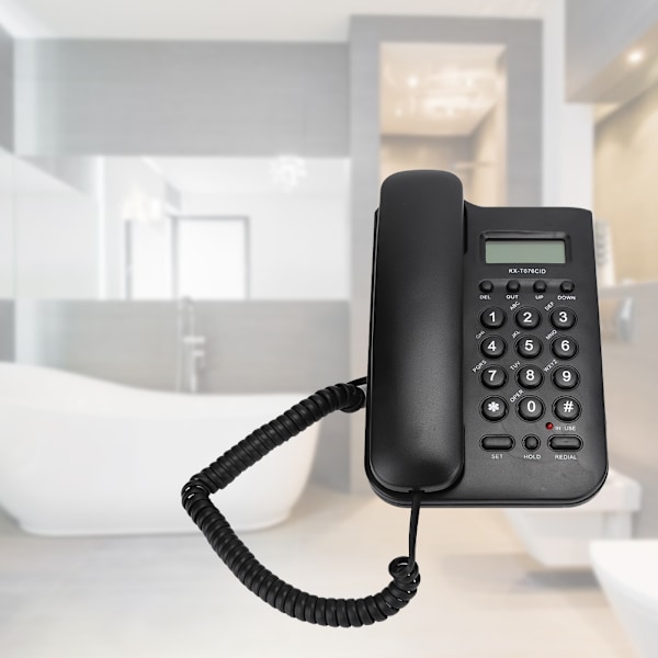 KX T076 Kabelbundet engelsk fastnettelefon til hjemmekontor (britisk telefonlinje med tilfældig farve) (sort)