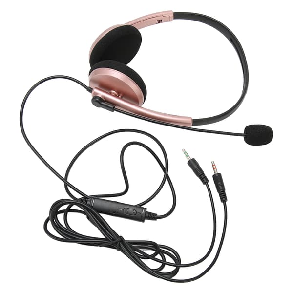 Kundesenter Headset Multifunksjonell Stilig Støyreduserende HD Samtale Hørselvern Telefon Headset Rose Gull Dobbel 3.5mm