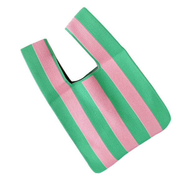 Indkøbspose, indkøbspose, stribemønster, stor kapacitet, sammenklappelig, genanvendelig, vævet taske til daglig rejse, pink grøn