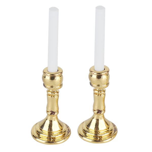 1 par 1:12 Dockhus Gyllene Ljusstake Miniatyr Simulerad Ljusstake Leksaksdekoration