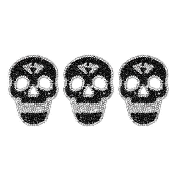 3 stk jernlapper svart hodeskalle DIY-laging skinnende dekorative strassmaterial sy kule lapper for kjoler hatter